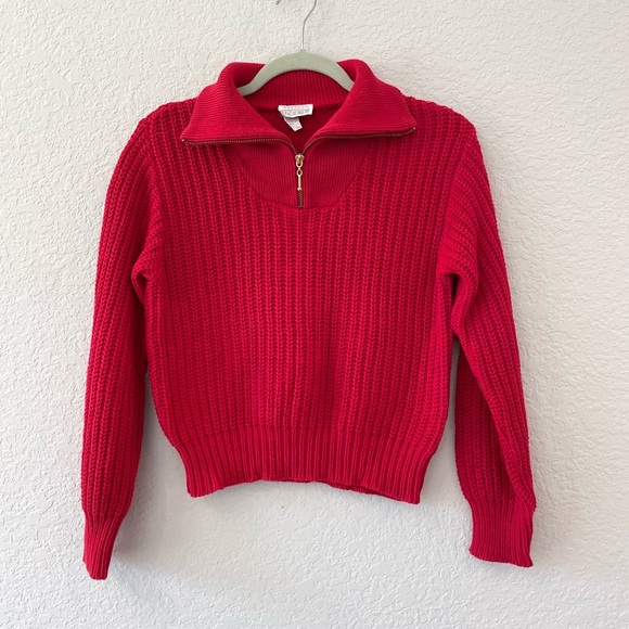 Vintage Quarter Zip Red Cropped Sweater Size Small - Picture 2 of 7